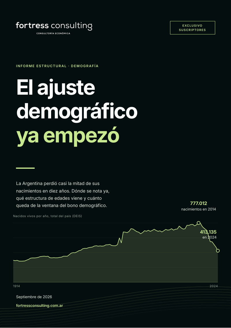 Tapa del informe El ajuste demográfico ya empezó: la Argentina perdió casi la mitad de sus nacimientos en diez años