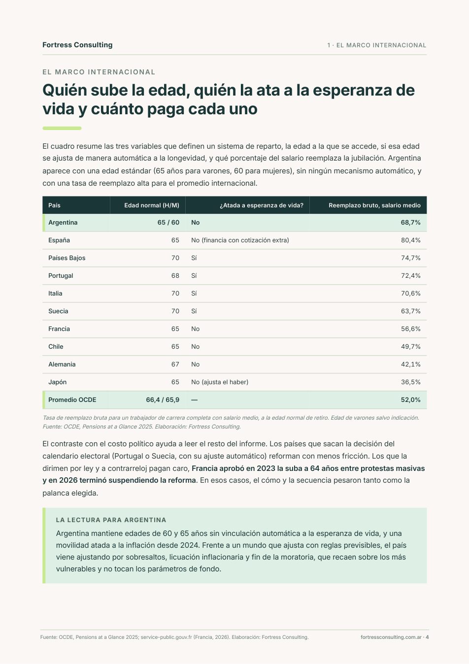 Una página del informe El sistema previsional argentino frente al envejecimiento