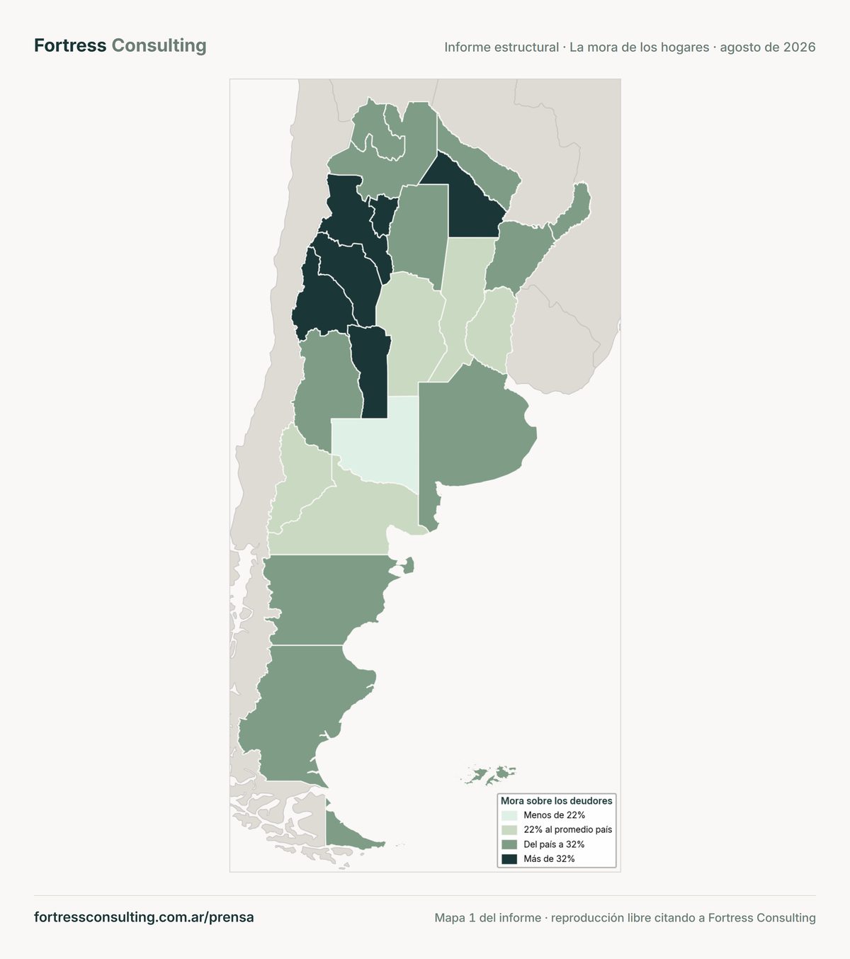 La geografía de la mora: porcentaje de las personas con deuda de cada provincia en situación irregular, junio de 2026